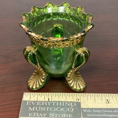 EAPG US Glass Vermont Green Gold Feet Footed Toothpick Match Stick Holder 1899