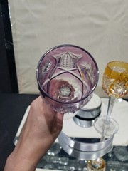 3 Wine Glasses Hocks Goblets Amber, Purple. & Red Cut to clear Crystal Buzzstars