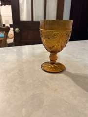 Amber Glass Floral Pattern Glassware Set – Goblets, Tall Tumblers & Dessert Cups