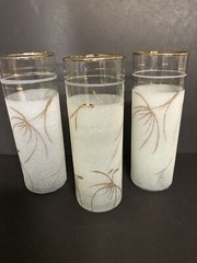 Frosted Pebble Gold Trim High Ball Glasses Set Of 3