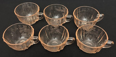 Federal Glass Madrid Pink Depression Glass Cups Set of 6 Scrollwork Handles