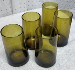 VTG Set of 5 MOROCCAN Tumblers Cone Amber Hand blown Glass 4.75” Tall