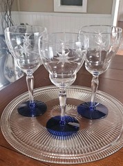 Lot/10 Vtg. LOUIE WESTON 1930’s Etched Crystal Assorted Stem Ware Cobalt Blue