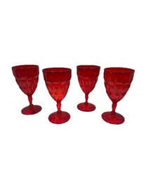 Vintage Set Of 4 Ruby Red Goblet Glasses L G Wright Fenton Priscilla Moon & Star