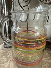ANCHOR HOCKING Fiesta Stripe Water Tea Pitcher Rainbow 60oz Vintage Made in USA