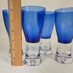4 Block Stockholm Cobalt Blue Krosno Polish Bubble 6″ Water Glasses Vtg Retired