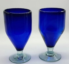 Vintage Unique Hand Blown Cobalt Blue with Aquamarine Stems Glass Wine Goblets