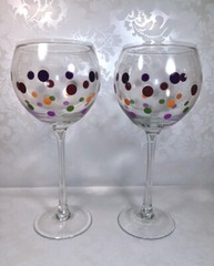 Set Of 2 Pampered Chef Simple Additions Dots Balloon Wine Glasses Multicolor
