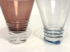 Vintage Set Of 2 Stephen Smyers Corfu Cocktail Glasses Signed Plum And Clear