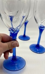4 LIBBEY DOMAINE BLUE PETAL FACETED STEM 10oz WATER GOBLETS 8″ Cobalt 💙 EUC
