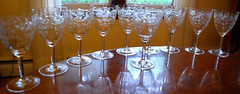 Vtg Set 10 CENTRAL GLASS WORKS Needle Etched Optic PASSIONFLOWER Water Goblets