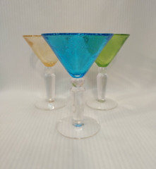 3 Artland Iris Bubble Glass Martini Glasses Seeded Hand Blown Multi Color 10″