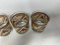 Vintage Libby Southwestern Whiskey Glasses Set of 4 Thick Bottom Brown Tan Black