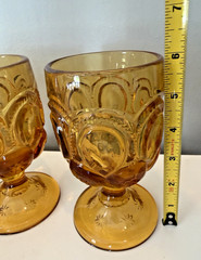 Set of 4 Vintage LE SMITH Amber Glass Moon & Stars 6″ Juice Drink Goblets ~ VG