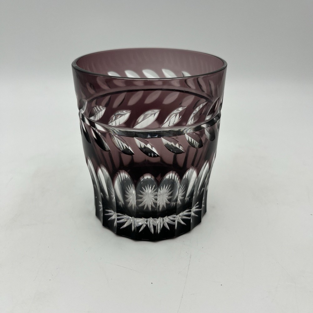 Crystal Whiskey Tumbler Cut To Clear Burgundy
