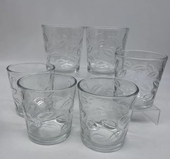 1970’s Libbey Embossed Leaf Pattern Low Ball Clear Glasses Leaves Pattern