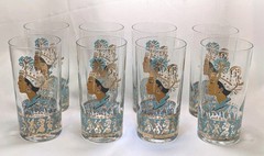 MCM Thai Design (Libbey or Atlas?) Highball Tumblers Set of 8 Some Gold Loss