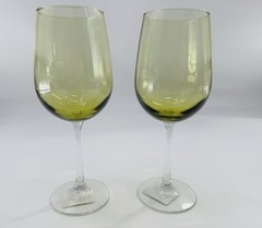 Wine Glasses 2pc Stemmed Greenbrier International NEW Alcohol Drinking Olive