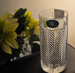 Ralph Lauren Herringbone Crystal 6 1/4 In. Highball Glass, 3 Vert. Cuts, New