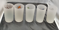 Libbey Rare Vintage Frosted Hunt Fish Bird Dog Tumbler Glasses 10 oz Lot Of 5