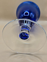 Hand-Blown Bubble Glass Water Wine Goblet Cobalt Blue With Clear Stem 6.5″