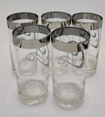 Vtg Dorothy Thorpe Silver Rim Highball Tumbler Glasses Scroll C Monogram (5)