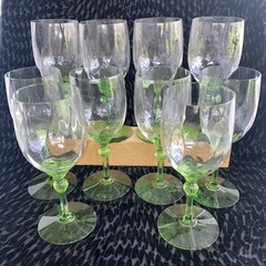 10 Antique Heisey King Arthur Green Moongleam Crystal Wine Glasses 7″ Gorgeous