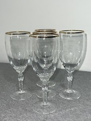 Vintage Lenox USA Crystal Wine Glasses Set of 5 Gold Rim Swirl Stem Elegant