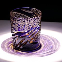 Blue Crystal Glass Whiskey Glass Tumbler Edo Kiriko Drinkware Hand Cut Clear 9oz