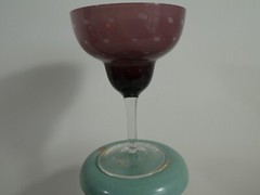 Drink Wine Glass Stemmed Purple Pink Clear 6 1/2″ Drinkware Barware Deco Vintage