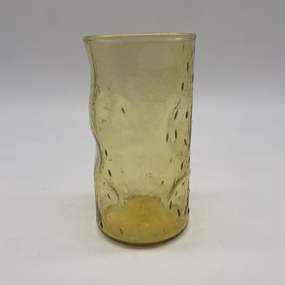 Vintage 1960s Yellow Glass Decatur Thumbprint Iced Tea Drinking Glass