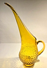 Vintage Kanawha Swung Glass Hobnail Pitcher Vase 13” in Yellow-Gold