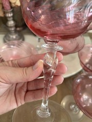 Steuben 6″ Cranberry Optic Swirl Twist Coupe Glass Frederick Carder Era pre 1940