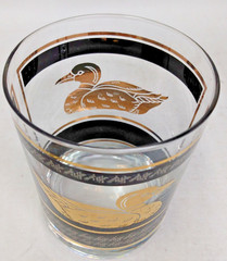 Set of 4 Georges Briard Black & Gold Old Fashioned High Ball Glass Mallard Ducks