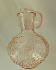 Vintage Pale Pink Depression Glass Floral Tumble Up Bedside Water Carafe & Cup