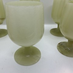 Onyx Marble 5” Green Goblets Set of 6 Hand-Carved Stone Wine Goblets Vintage