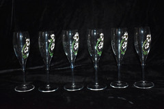 PERRIER JOUET Champagne Flutes Glasses Hand Painted Anemone Flower Set of 6 #2