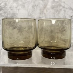 2 VTG Libbey Tawny Accent Smoke Brown 8 OZ Stackable Juice DrinkGlasses 1970s