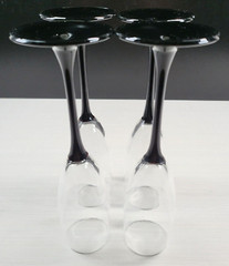 (4) Luminarc Domino Signature Black Fluted Champagne Set Elegant Cristal France
