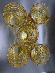 (6) Libbey Amber 10 Oz Tumblers Set Vintage Dimple Dot Glasses Retro MINT!