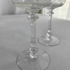 Set of 2 Heisey Orchid Etched Stemware Wine Glasses Champagne