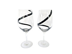 Pier 1 – Swirline BLACK – Water/Wine Goblets Glasses – 16 oz. – Set of 2 – EUC