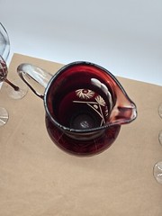 Bohemian Cut To Clear Crystal Pitcher with 6 Glasses Stunning