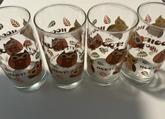 Libbey Crisa Hoot Owls Fall Tumbler Glasses Set Of 4 Autumn Retro Vintage
