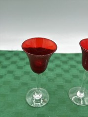 Vintage Red And Clear Bell-shaped Cordial Glass Set Of 2