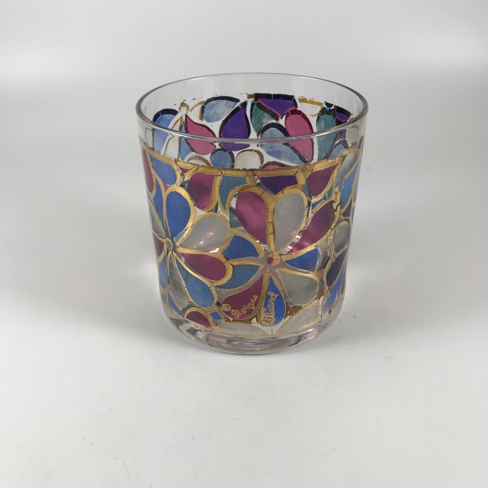 Georges Briard Flower Power Old Fashioned Glass Colorful Psychedelic Vintage