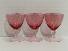 3 PC Vintage Cranberry Pink Champagne Coupes Dessert Glasses Cups Stemmed
