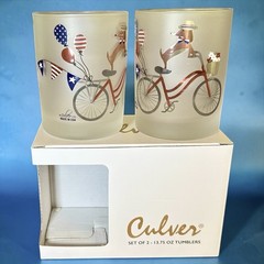 Culver Frosted Patriotic July 4th BICYCLE Dachshunds Glasses Set NEW IN BOX
