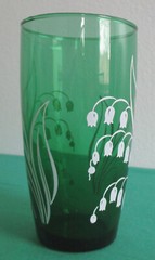 3 Anchor Hocking Lily of The Valley 12 oz Flat Tumbler Green Glass 5 1/8″ Tall