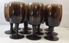 Two 2 MCM Gorham Crystal Accent Brown Wine Glasses 6 oz